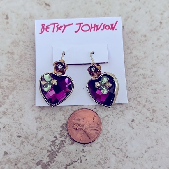 Betsey Johnson Heart Earrings Bright Red & Clear Crystals  Betsey Johnson Rhinestone Dangle Earrings Hearts NEW